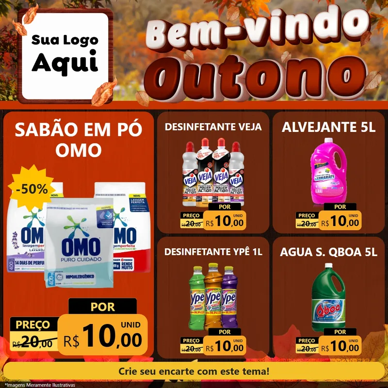 Modelo de Rede Social para Feed Facebook com o tema Bem-vindo Outono para Produtos de Limpeza