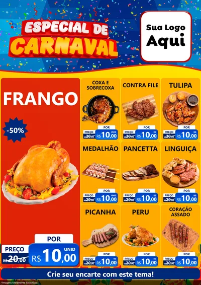 Modelo de Encarte para Encarte A4 Vertical com o tema Especial de Carnaval para Assados