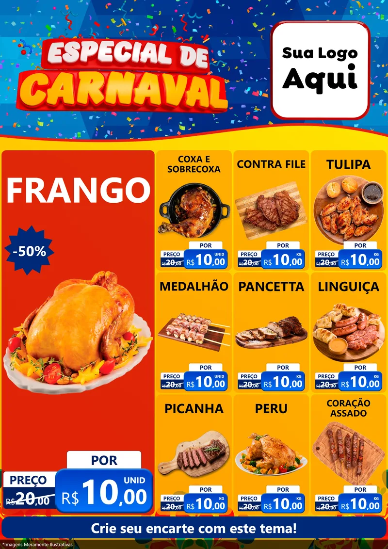 Modelo de Encarte para Encarte A4 Vertical com o tema Especial de Carnaval para Assados