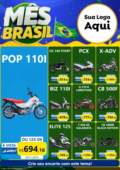 Modelo de Encarte para Encarte A4 Vertical com o tema Mês do Brasil para Concessionaria de Motos
