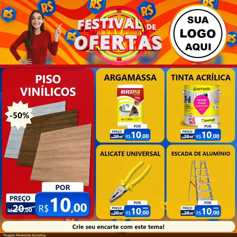 Modelo de Rede Social para Feed Facebook com o tema Festival de Ofertas para Material para Construção