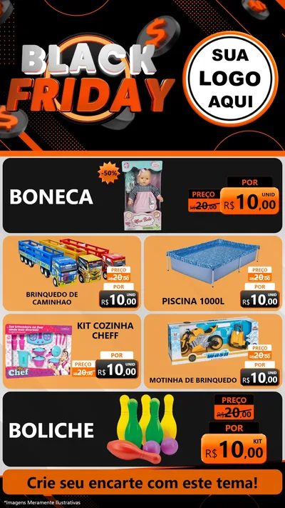 Modelo de TV para TV Vertical com o tema Black Friday para Brinquedos