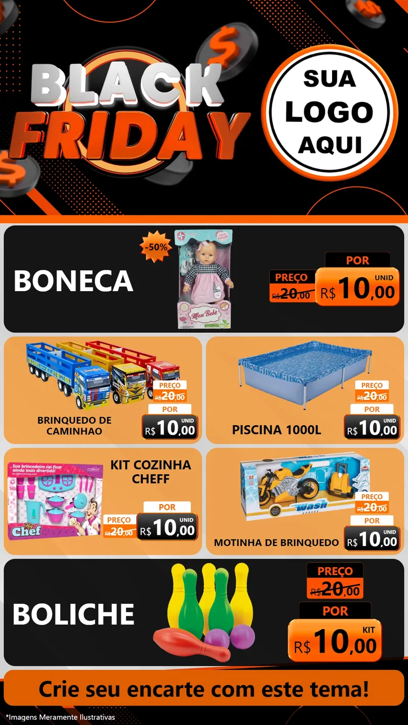 Modelo de TV para TV Vertical com o tema Black Friday para Brinquedos