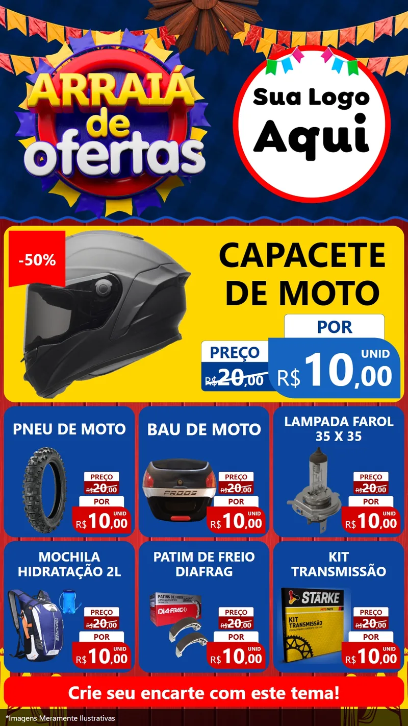 Modelo de Rede Social para Stories com o tema Arraiá de Ofertas para Moto peças