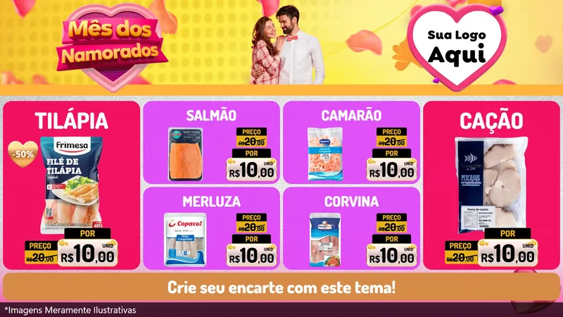 Modelo de TV para TV Horizontal com o tema Mês dos Namorados para Peixaria