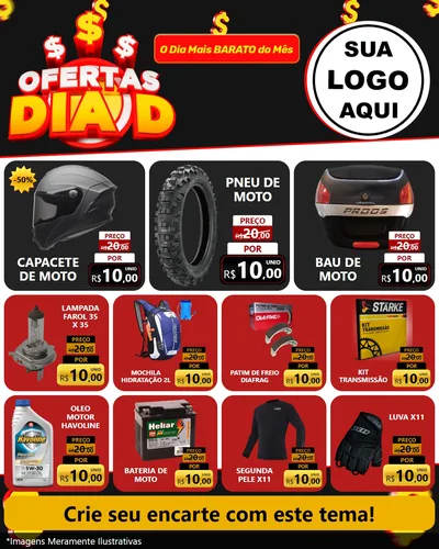 Modelo de Rede Social para Feed Instagram com o tema Ofertas Dia D para Moto peças
