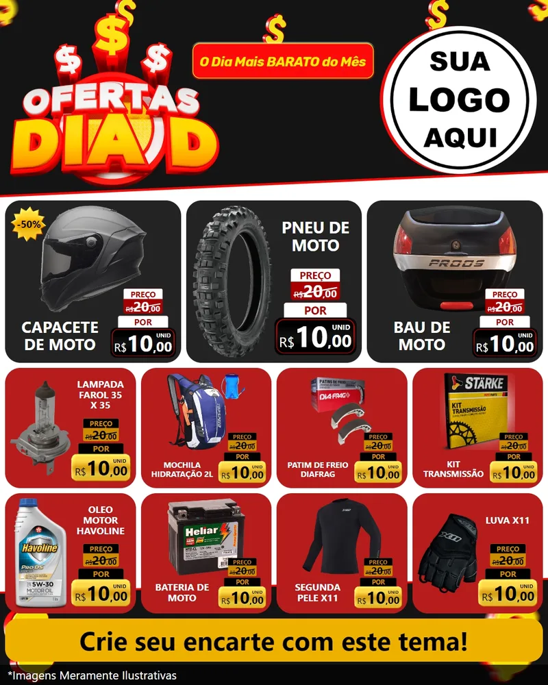 Modelo de Rede Social para Feed Instagram com o tema Ofertas Dia D para Moto peças