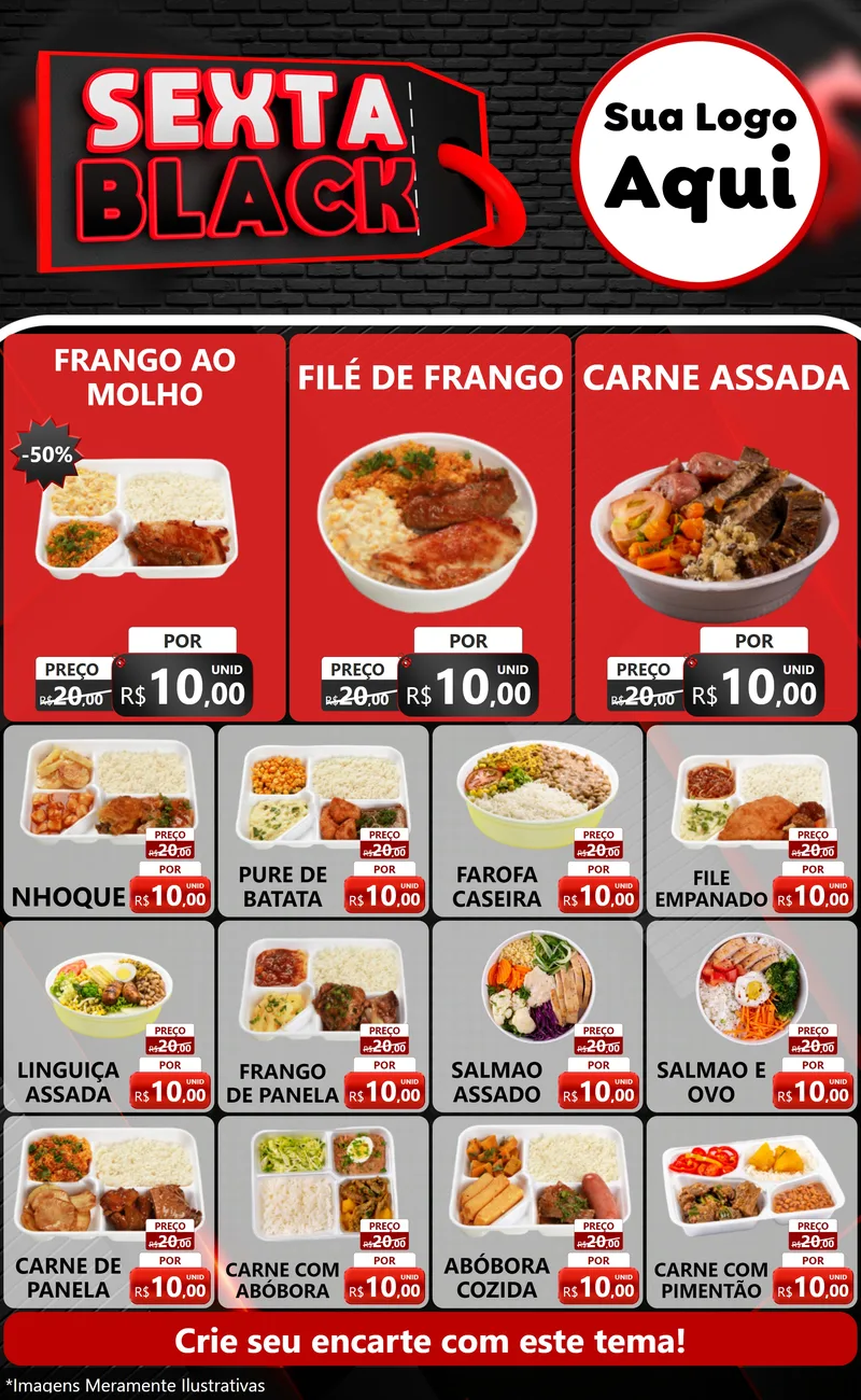 Modelo de Encarte para Encarte Grande com o tema Sexta Black para Restaurante