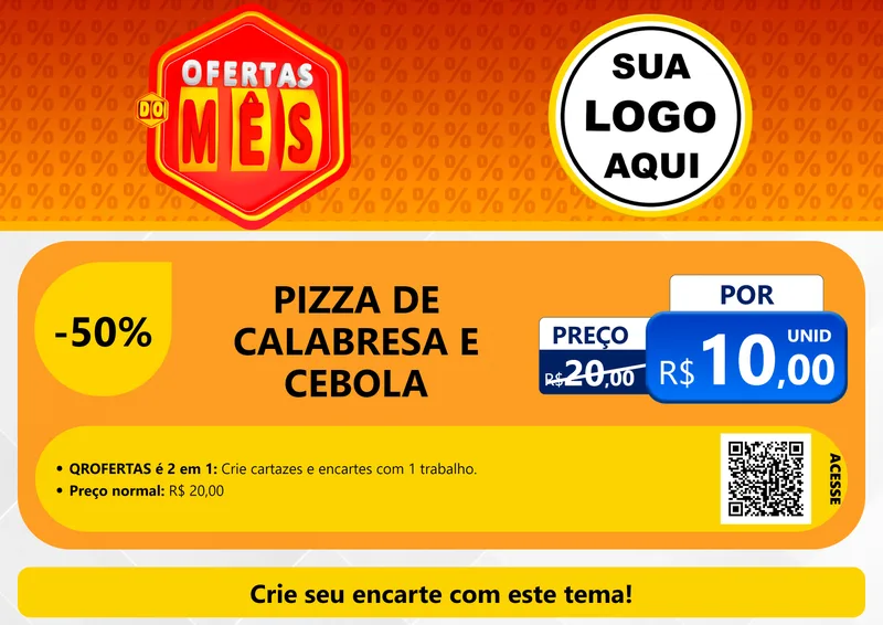 Modelo de Cartaz para Cartaz A4 Horizontal com o tema Ofertas do Mês para Pizzaria
