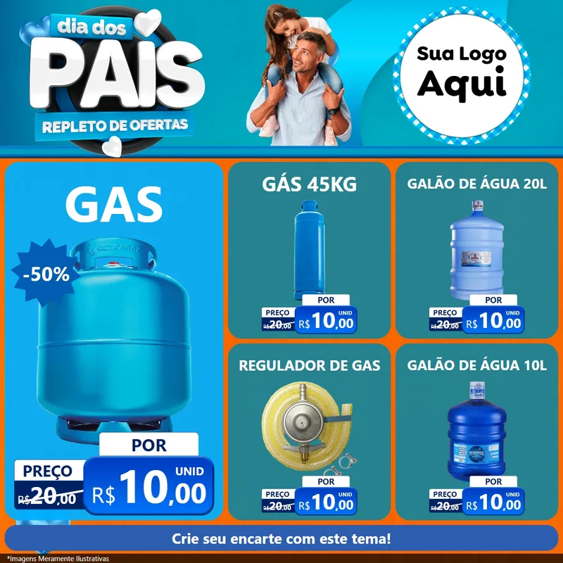 Modelo de Rede Social para Feed Facebook com o tema Dia Dos Pais Repleto de Ofertas para Água e gás