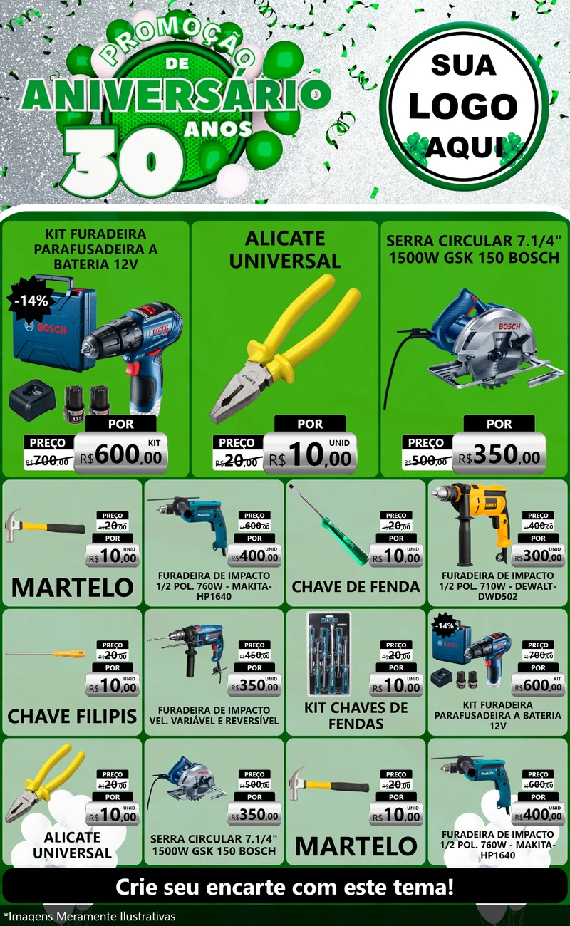 Modelo de Encarte para Encarte Grande com o tema Promoção de Aniversário - 30 Anos para Maquinas e Ferramentas