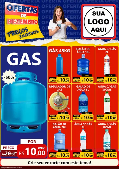 Modelo de Encarte para Encarte A4 Vertical com o tema Ofertas de Dezembro - Preços Incríveis para Água e gás