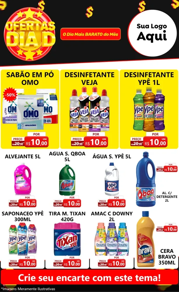 Modelo de Encarte para Encarte Grande com o tema Dia D para Produtos de Limpeza