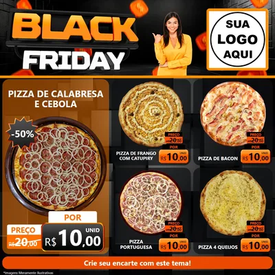 Modelo de Rede Social para Feed Facebook com o tema Black Friday para Pizzaria