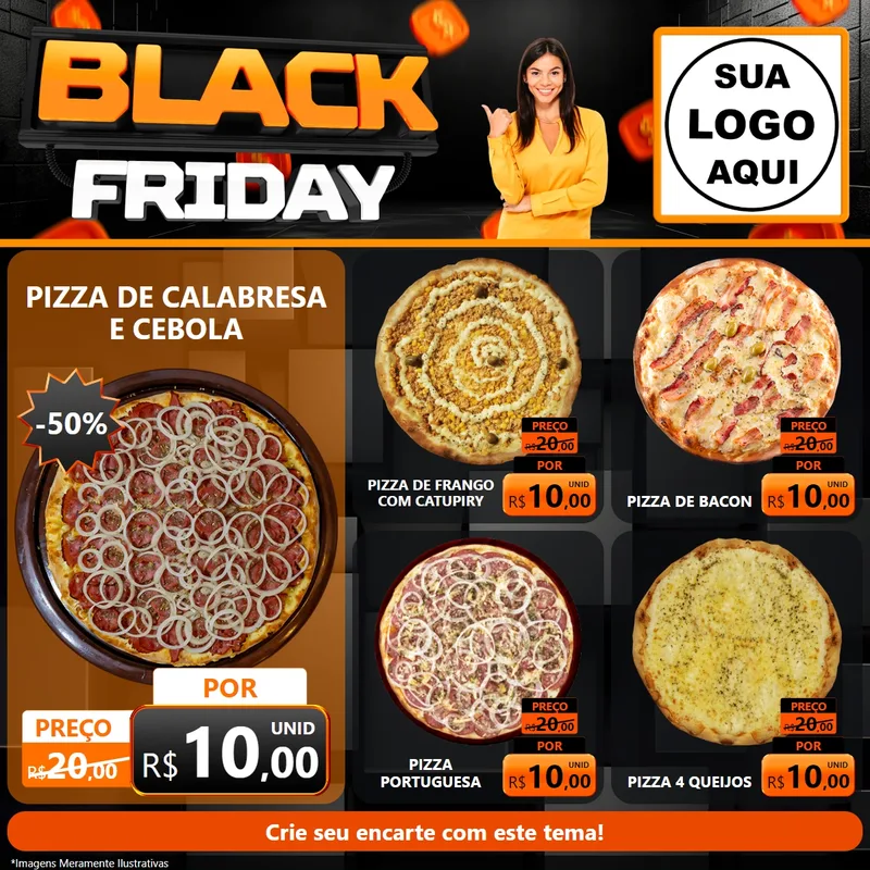 Modelo de Rede Social para Feed Facebook com o tema Black Friday para Pizzaria