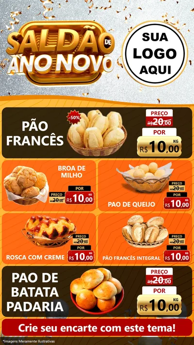 Modelo de TV para TV Vertical com o tema Saldão de Ano Novo para Padaria