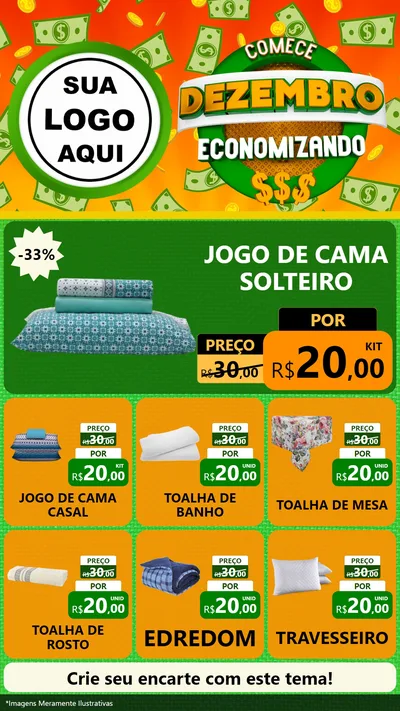 Modelo de Rede Social para Stories com o tema Comece Dezembro Economizando para Cama, Mesa e Banho