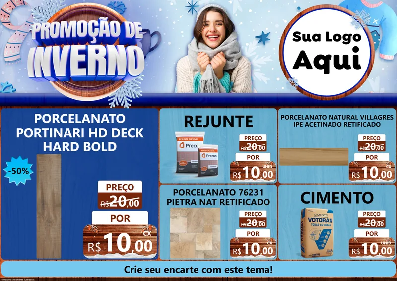 Modelo de Encarte para Encarte A4 Horizontal com o tema Promoção de Inverno para Pisos e revestimentos