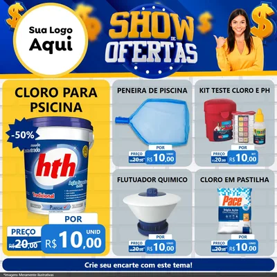 Modelo de Rede Social para Feed Facebook com o tema Show de Ofertas para Produtos para Piscina