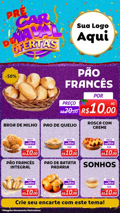 Modelo de Rede Social para Stories com o tema Pré Carnaval de Ofertas para Padaria