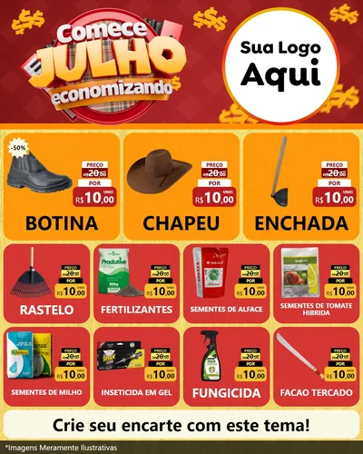 Modelo de Rede Social para Feed Instagram com o tema Comece Julho Economizando para Agropecuária