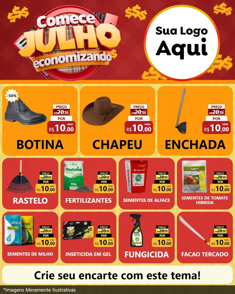 Modelo de Rede Social para Feed Instagram com o tema Comece Julho Economizando para Agropecuária