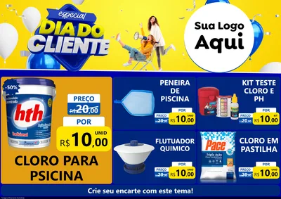 Modelo de Encarte para Encarte A4 Horizontal com o tema Especial Dia do Cliente para Produtos para Piscina