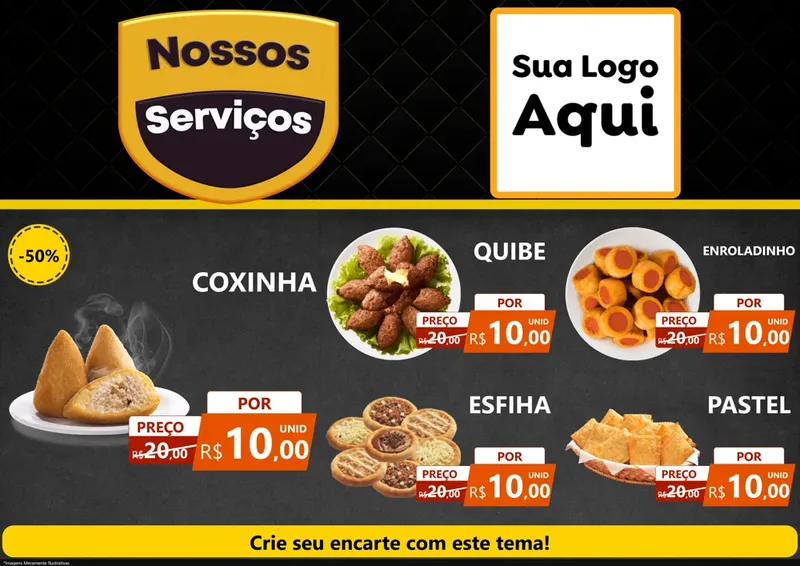 Modelo de Encarte para Encarte A4 Horizontal com o tema Nossos Serviços para Salgadaria