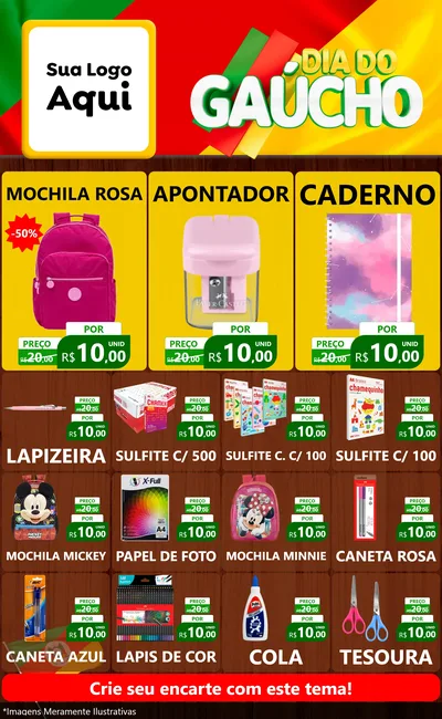Modelo de Encarte para Encarte Grande com o tema Dia do Gaúcho para Papelaria
