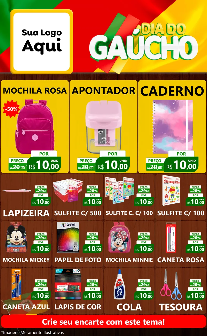 Modelo de Encarte para Encarte Grande com o tema Dia do Gaúcho para Papelaria