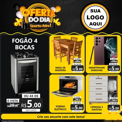 Modelo de Rede Social para Feed Facebook com o tema Oferta do Dia - Quarta Feira! para Móveis e Eletro