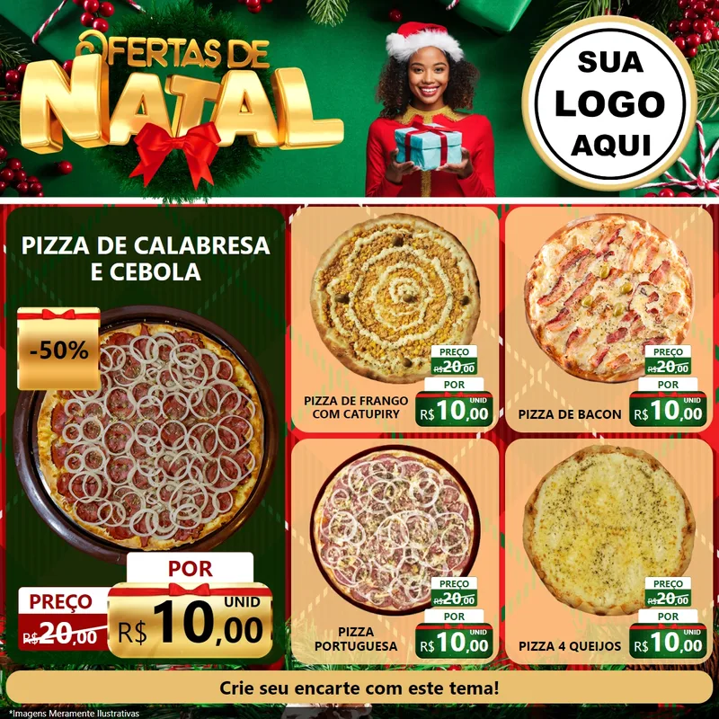 Modelo de Rede Social para Feed Facebook com o tema Ofertas de Natal para Pizzaria