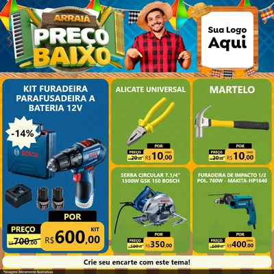 Modelo de Rede Social para Feed Facebook com o tema Arraiá de Preço Baixo - Junina para Maquinas e Ferramentas