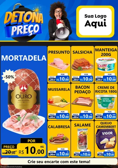Modelo de Encarte para Encarte A4 Vertical com o tema Detona Preços para Frios e Laticínios