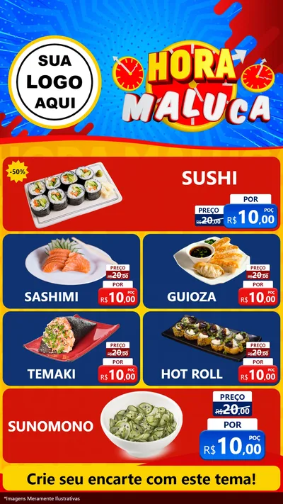 Modelo de TV para TV Vertical com o tema Hora Maluca para Comida japonesa