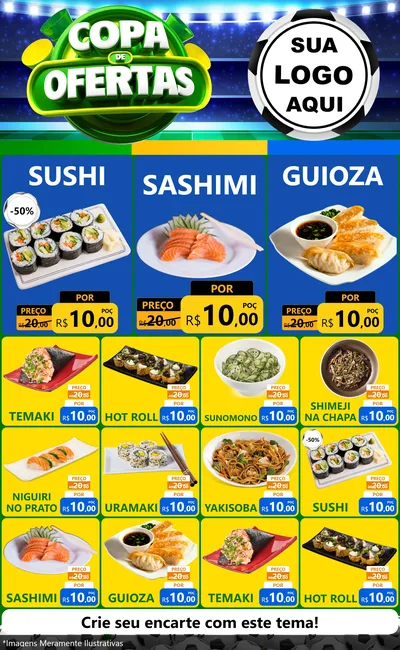 Modelo de Encarte para Encarte Grande com o tema Copa de Ofertas para Comida japonesa