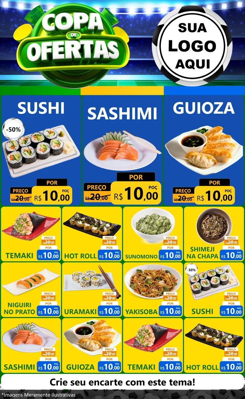 Modelo de Encarte para Encarte Grande com o tema Copa de Ofertas para Comida japonesa