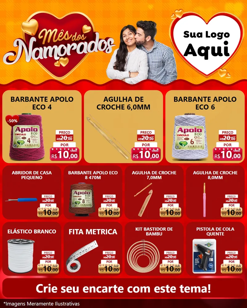 Modelo de Rede Social para Feed Instagram com o tema Mês dos Namorados para Armarinho e Aviamentos