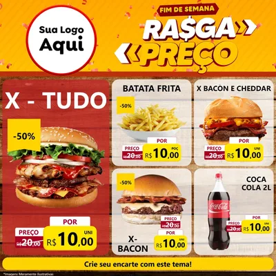 Modelo de Rede Social para Feed Facebook com o tema Fim de Semana Rasga Preços para Hamburgueria