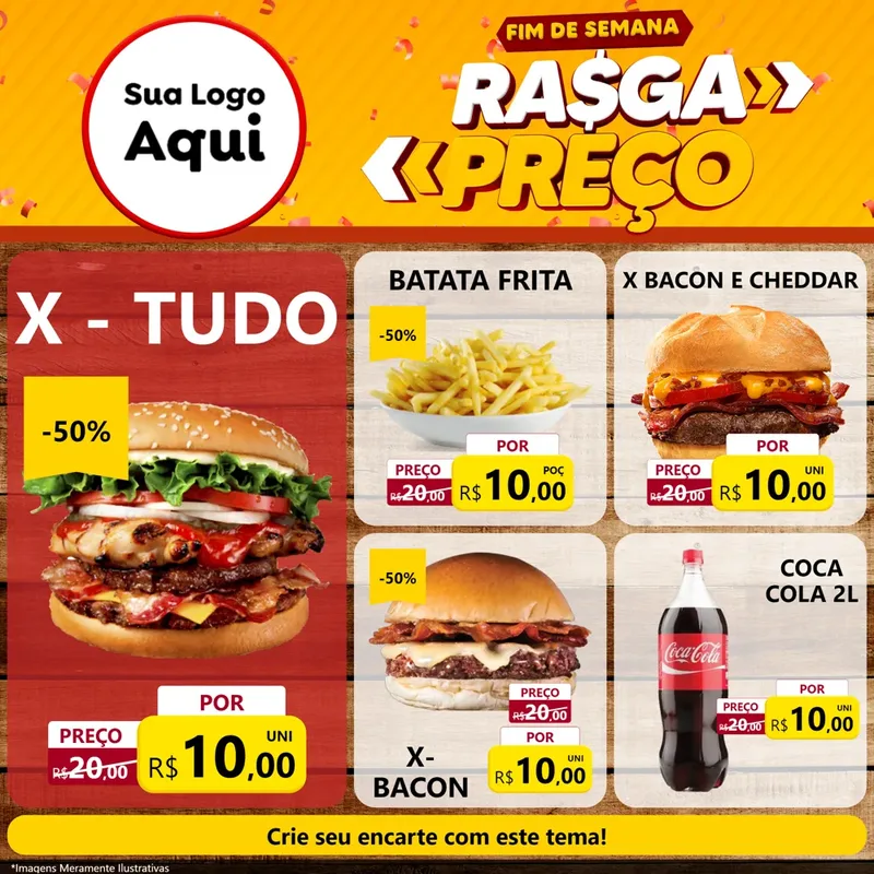 Modelo de Rede Social para Feed Facebook com o tema Fim de Semana Rasga Preços para Hamburgueria
