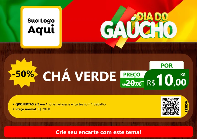 Modelo de Cartaz para Cartaz A4 Horizontal com o tema Dia do Gaúcho para Produtos Naturais