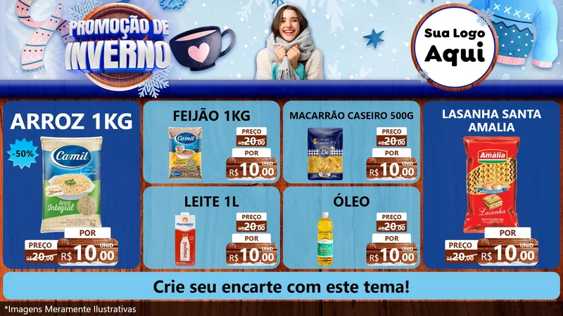 Modelo de TV para TV Horizontal com o tema Promoção de Inverno para Supermercado