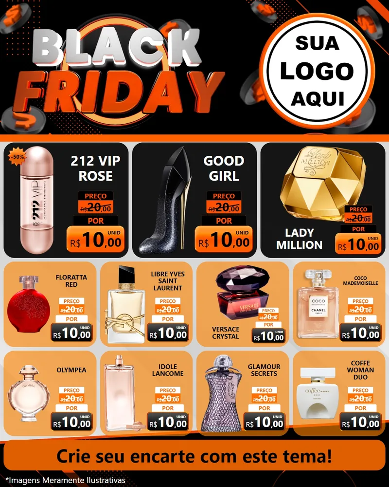 Modelo de Rede Social para Feed Instagram com o tema Black Friday para Perfumes