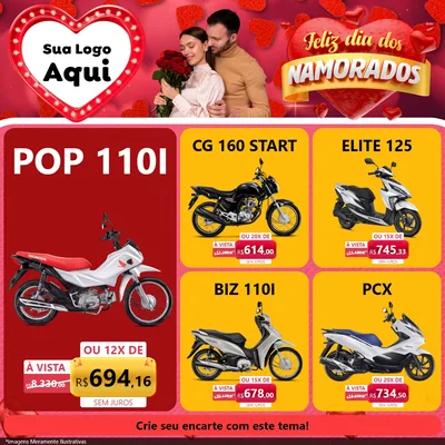 Modelo de Rede Social para Feed Facebook com o tema Feliz Dia Dos Namorados para Concessionaria de Motos