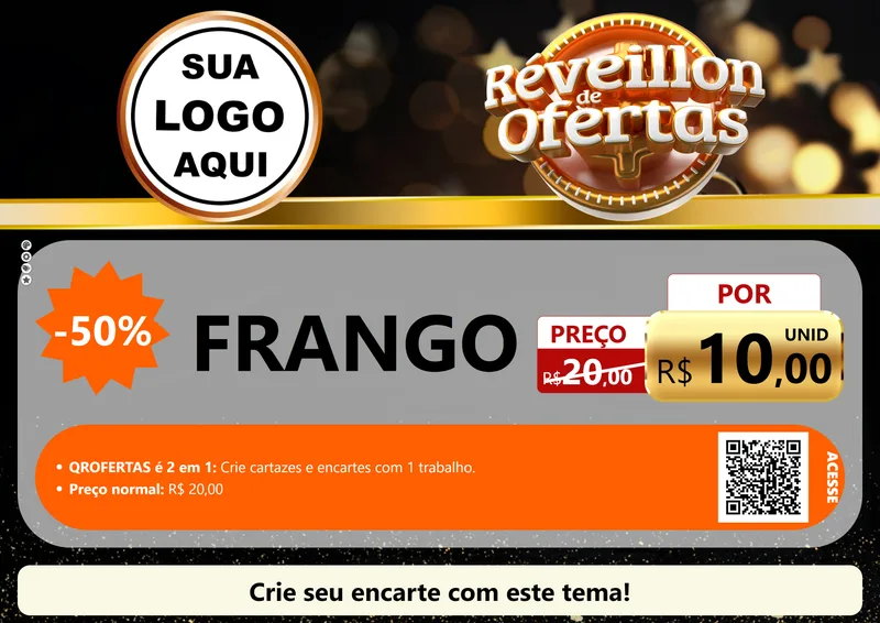 Modelo de Cartaz para Cartaz A4 Horizontal com o tema Réveillon de Ofertas para Assados