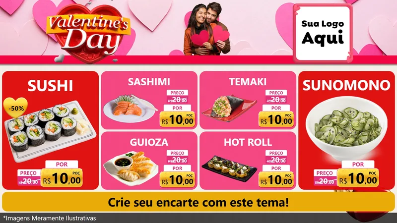 Modelo de TV para TV Horizontal com o tema Valentine's Day para Comida japonesa