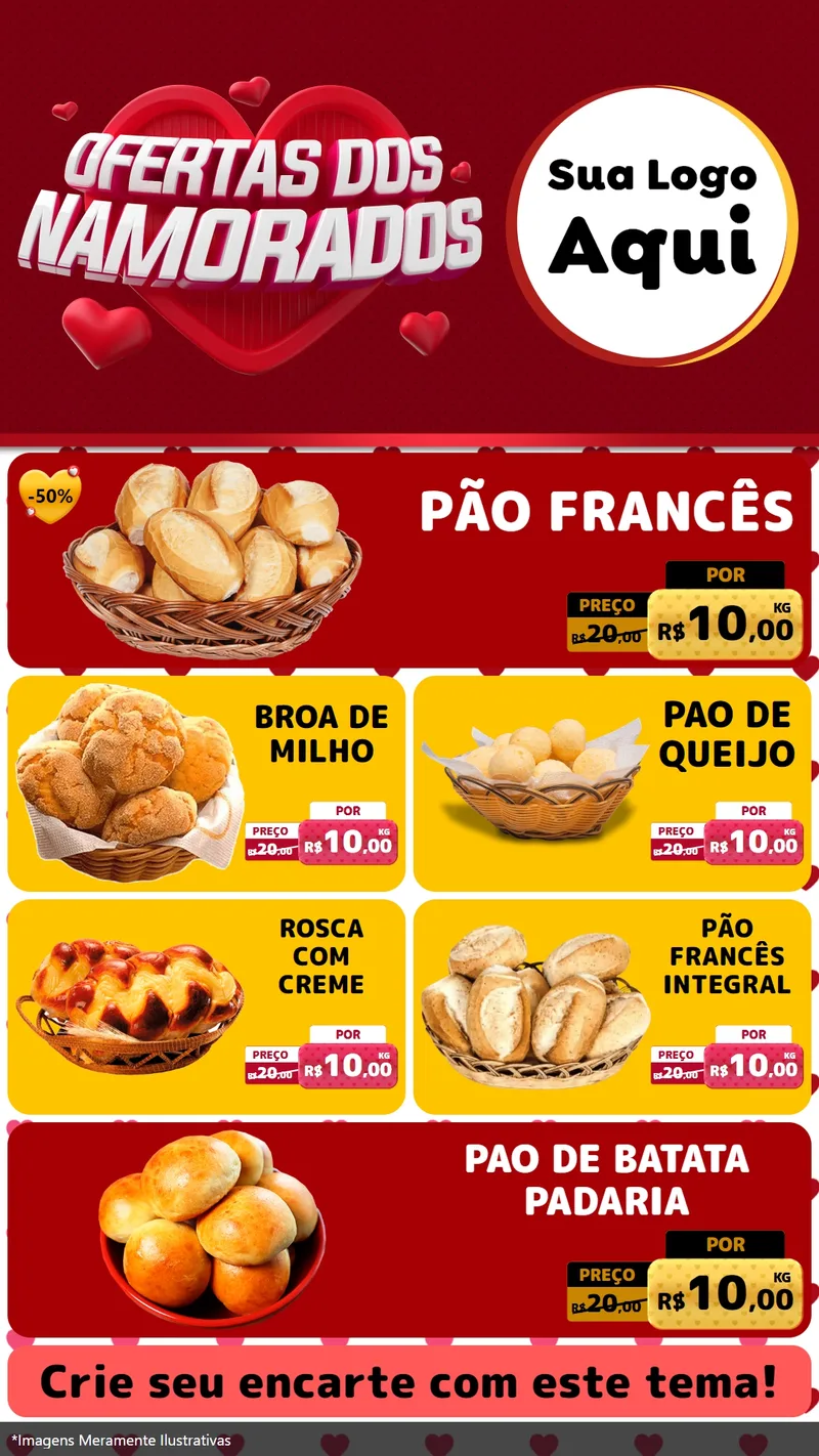 Modelo de TV para TV Vertical com o tema Ofertas Dos Namorados para Padaria