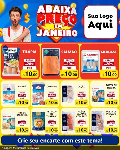 Modelo de Rede Social para Feed Instagram com o tema Abaixa Preço em Janeiro para Peixaria