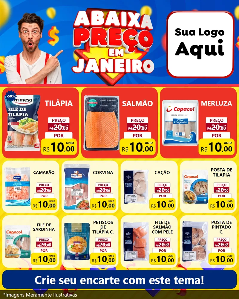 Modelo de Rede Social para Feed Instagram com o tema Abaixa Preço em Janeiro para Peixaria