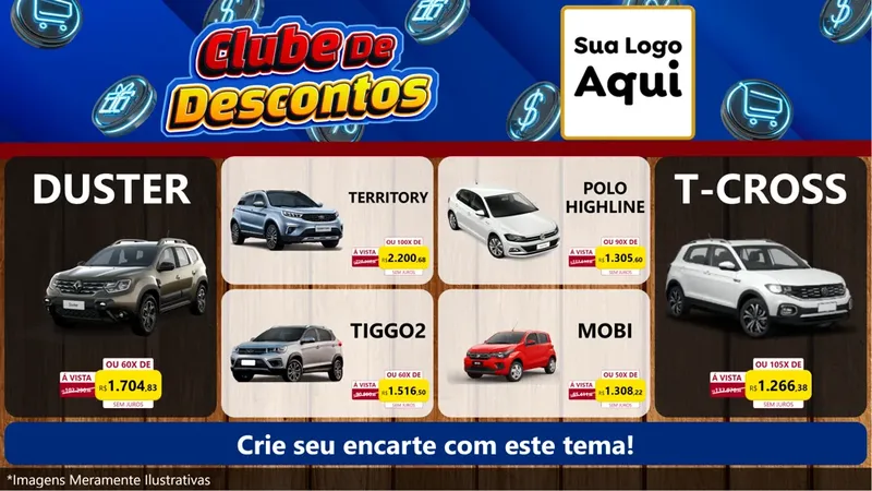 Modelo de TV para TV Horizontal com o tema Clube de Descontos para Concessionaria de Carros